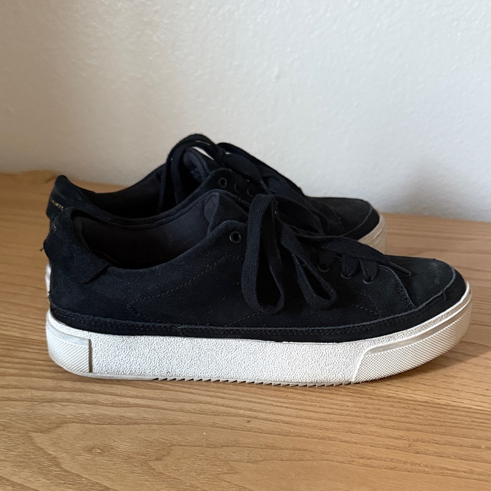 All Saints Black Suede Sneakers with White Soles
